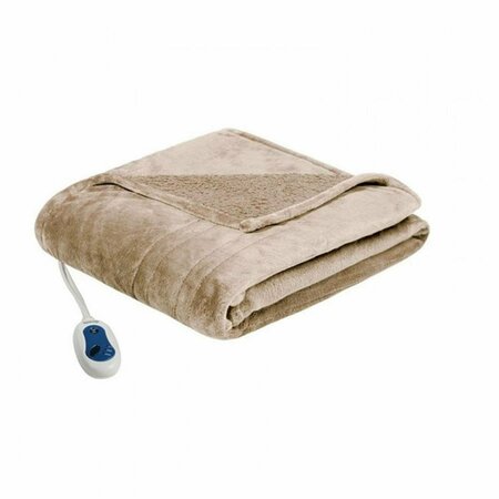 BEAUTYREST 60 x 70 in. Heated Microlight to Berber Throw - Beige BR54-0309